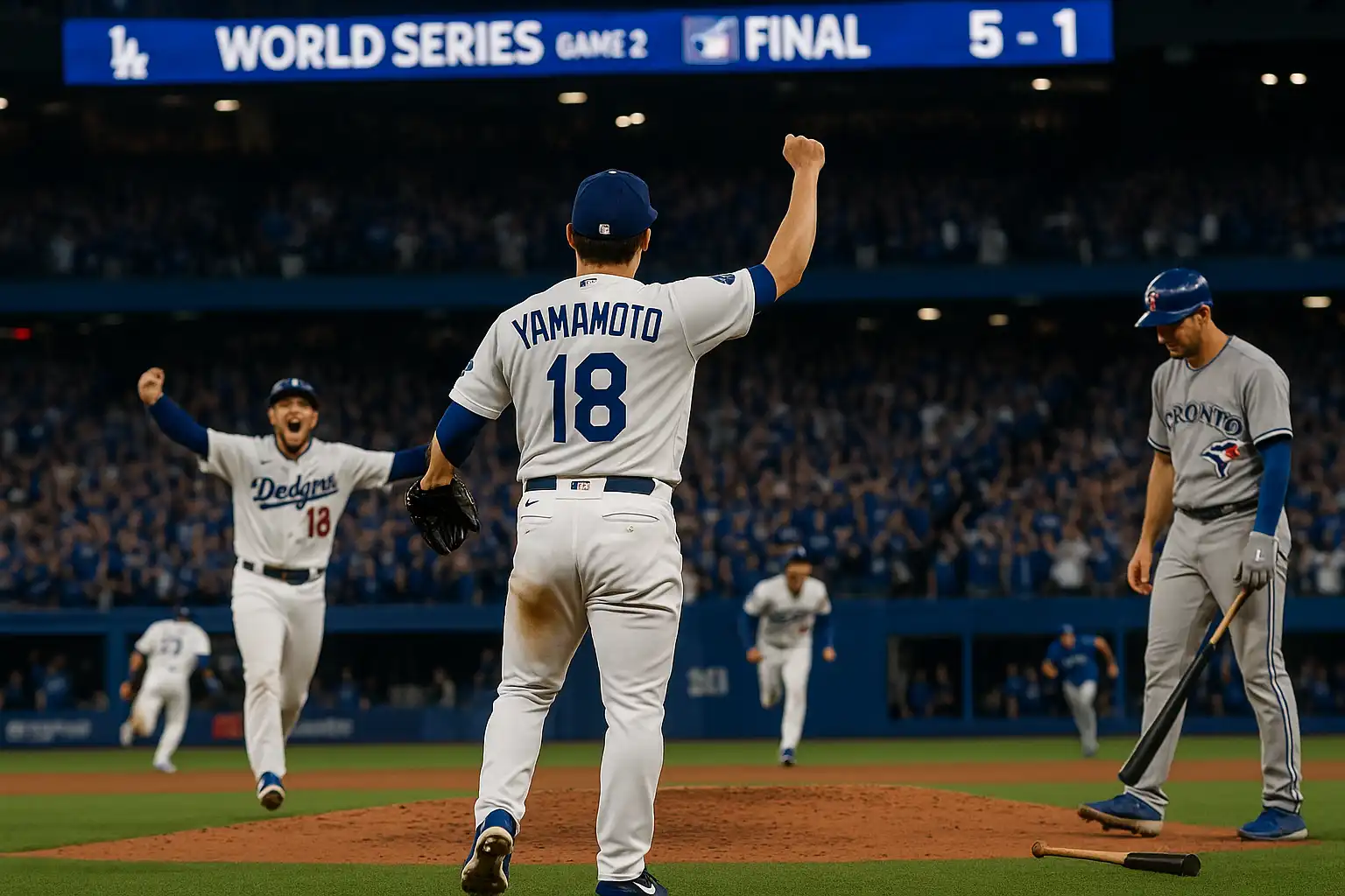 山本由伸がワールドシリーズ第2戦で完投、ロサンゼルス・ドジャースがトロント・ブルージェイズに5-1で快勝